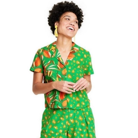 Tabitha Brown Tops - Tabitha Brown Tropical Collared Button Down Shirt Women's Extra Small